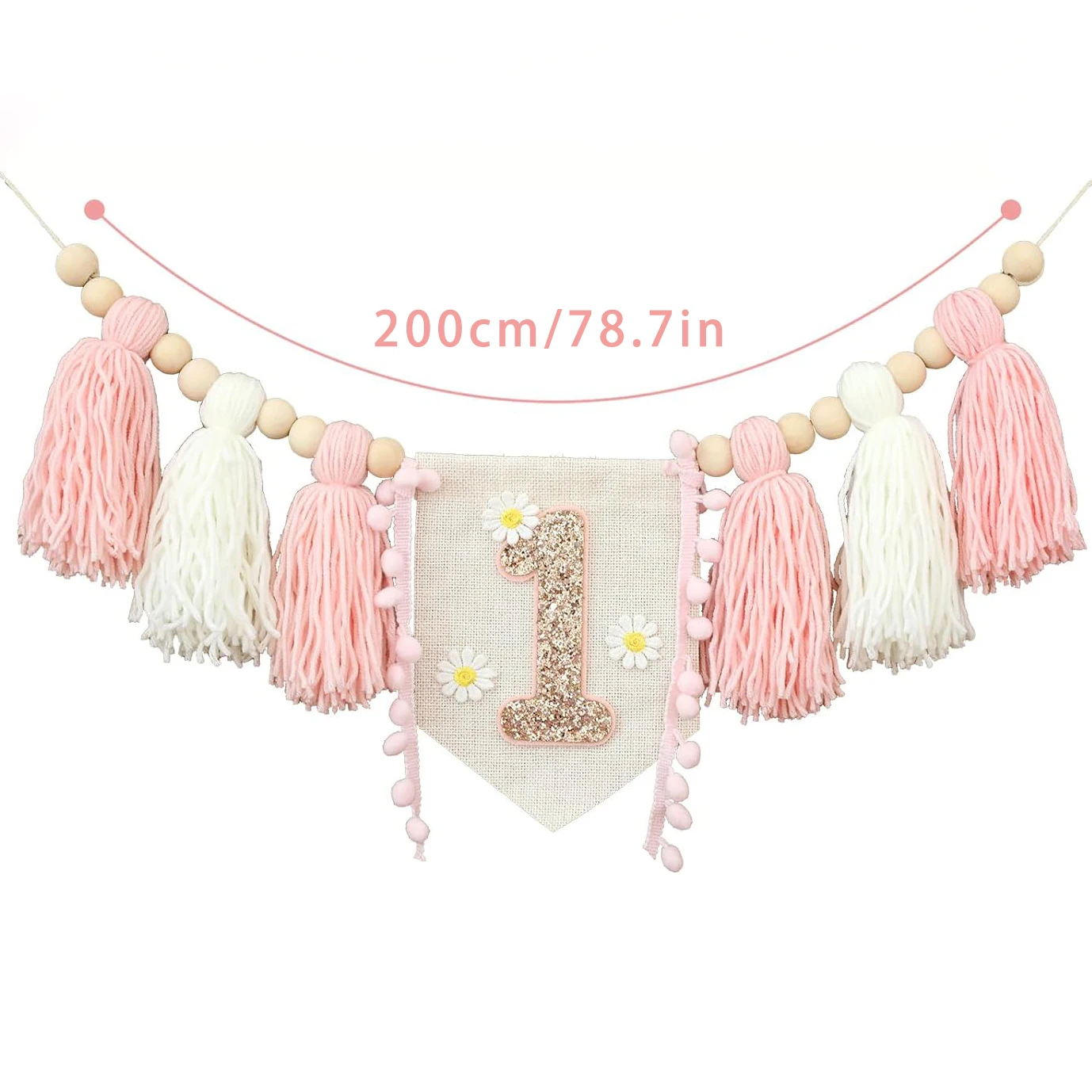 1szt 1st Birthday Daisy High Chair Banner Ręcznie wykonany drewniany koralik Tassel Garland Dekoracja Pierwsze urodziny Party Fotografia Rekwizyt — zdjęcie 7