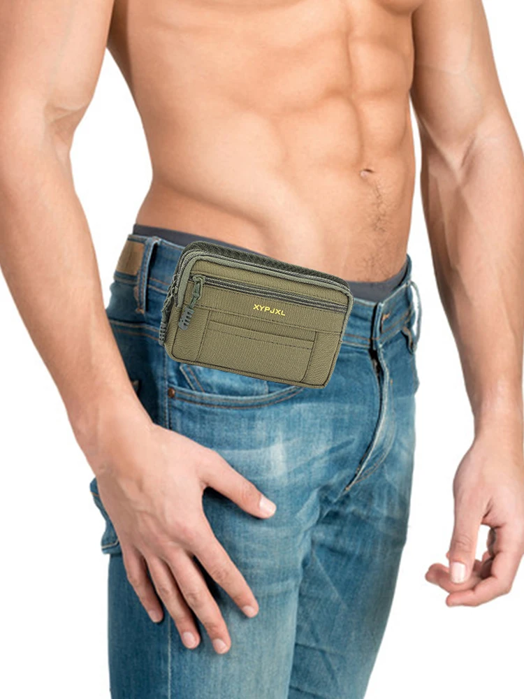 Riñonera de lona para hombre, bolso con múltiples compartimentos para teléfono móvil, soporte portátil para teléfono, herramientas de viaje para senderismo y ciclismo