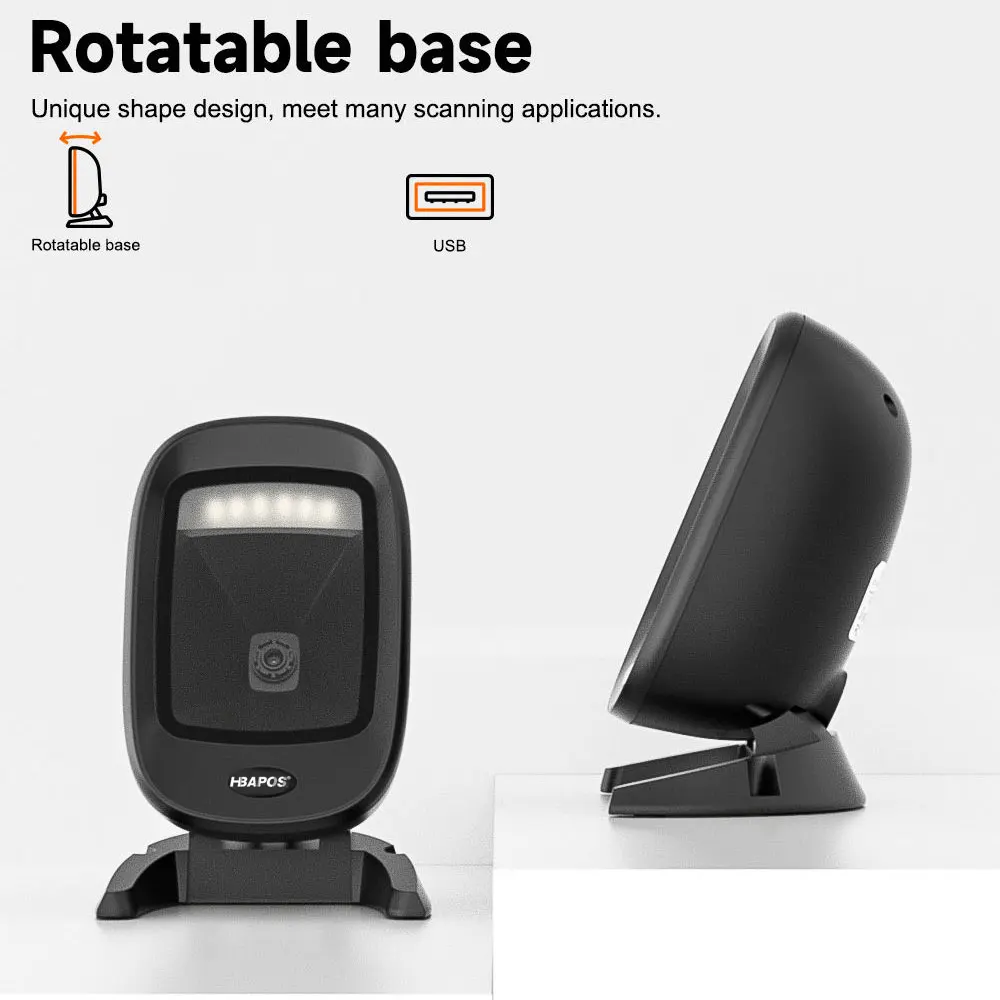 Desktop Barcode Scanner, 1D, 2D, QR Code, High Performance, Auto Sense, Data Matrix, Bar Code Reader for Store Payment, Omnidirectional