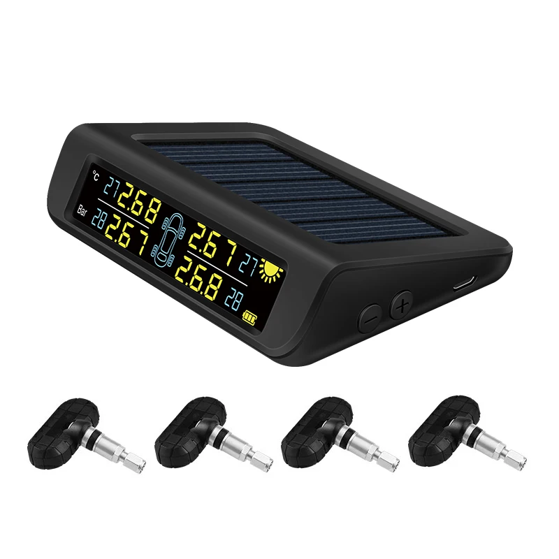

Navihua Solar Universal Engery Auto Tire Pressure Monitoring External Internal 4 Sensors TPMS Car Alarm System