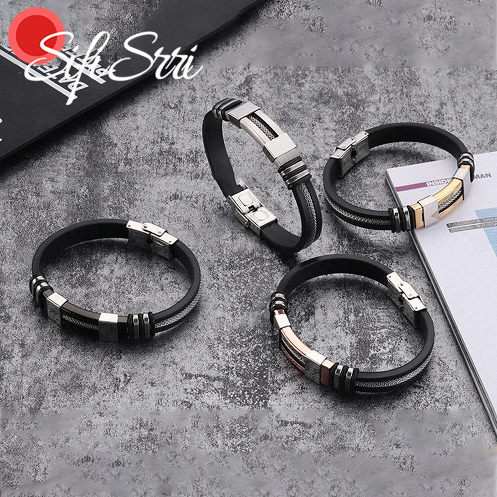 

Sifisrri Punk Silicone Noter Men Bracelet For Women Stainless Steel Jewelry Handmade Leather Family Birthday Gift Accessories