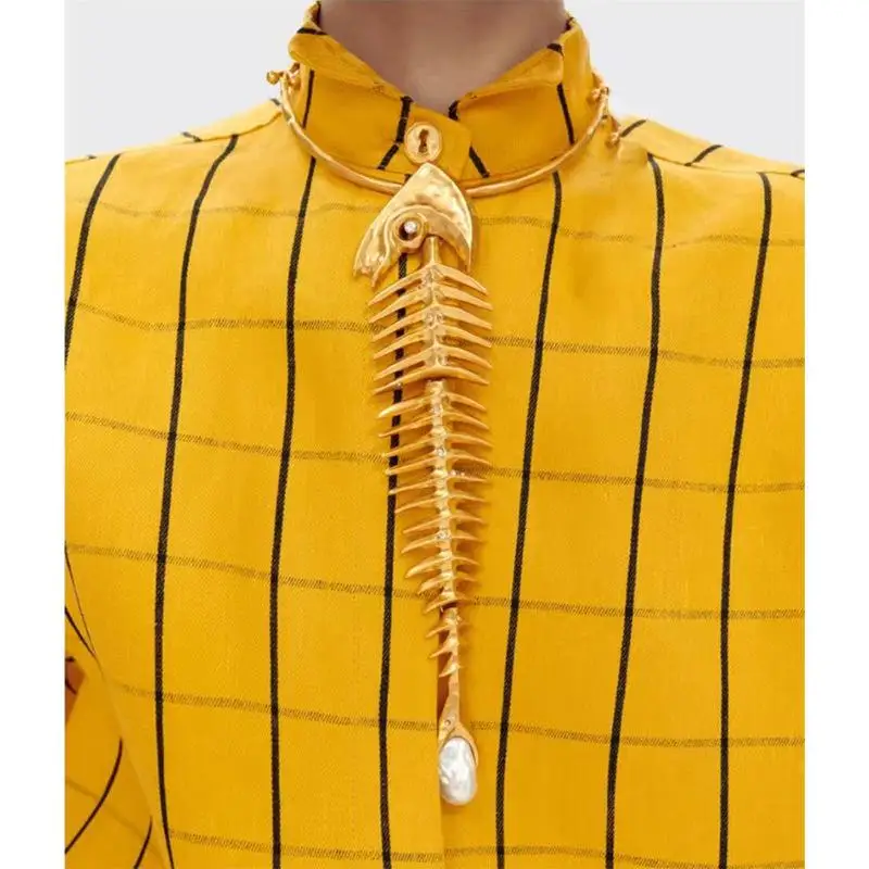 Novelty Design Alloy Big Fish Bone Pendant Choker Necklace For Women Fashion Exaggerated Necklace Jewelry Accessories Gift