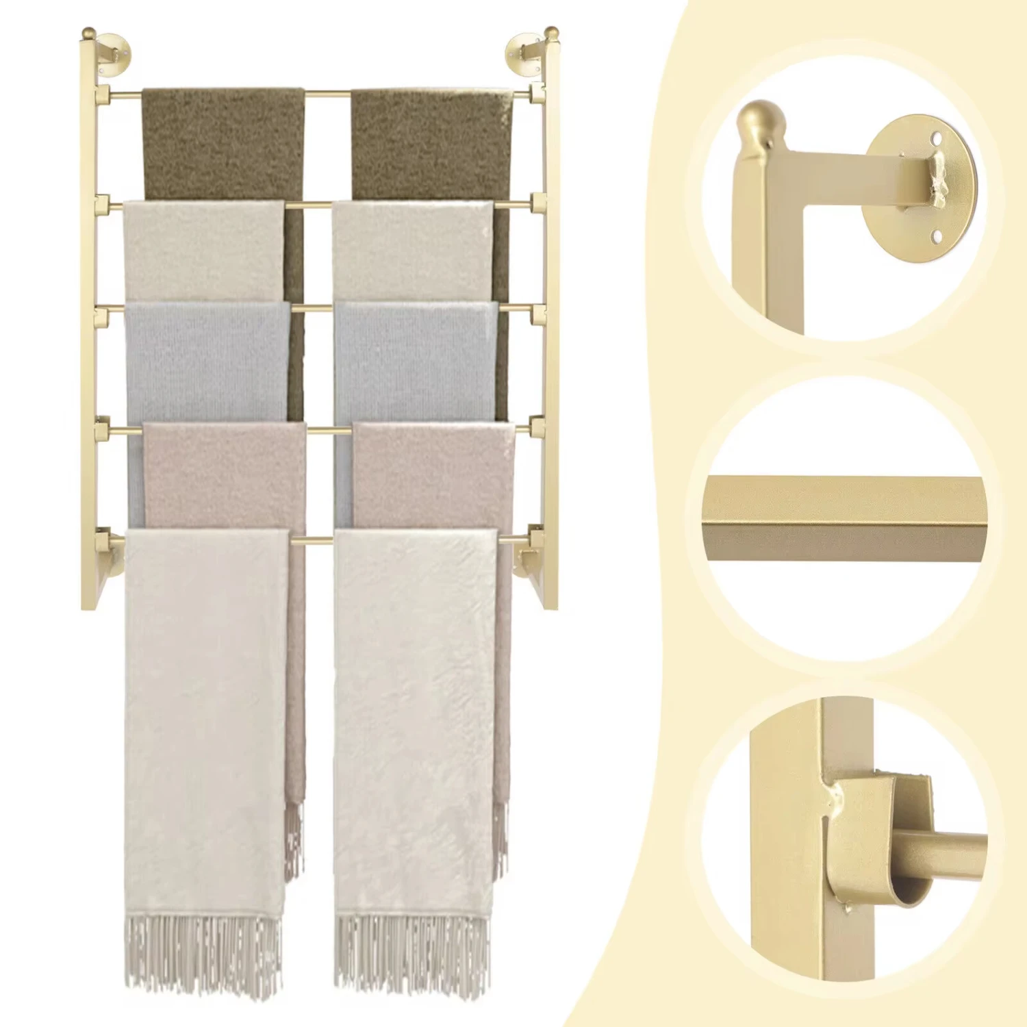 

Wall Mount Metal Scarf Organizer Hanging Rack Exquisite Scarf Stand Gold