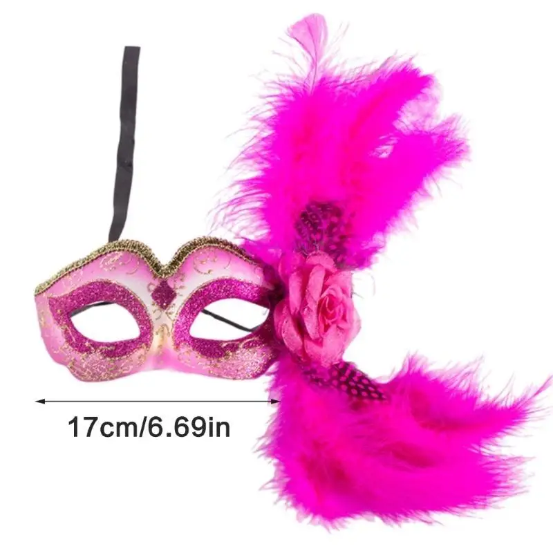 652f Masquerade Mask voor vrouwen, gevederde cosplay eyemasker maskerade half gezichtsmasker met bloem voor Halloween