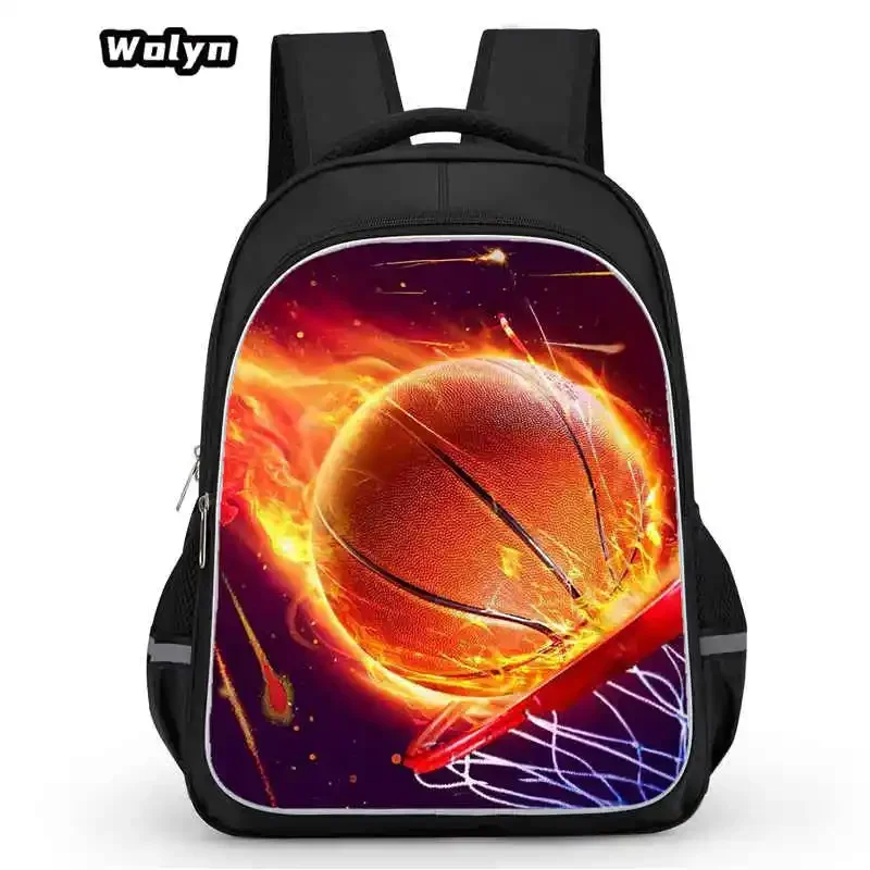 Basketball Prints Children Backpack for Grade 1-4 ,Large Double Layer Kids Bookbags,Volleyball Print School Bags for Boys