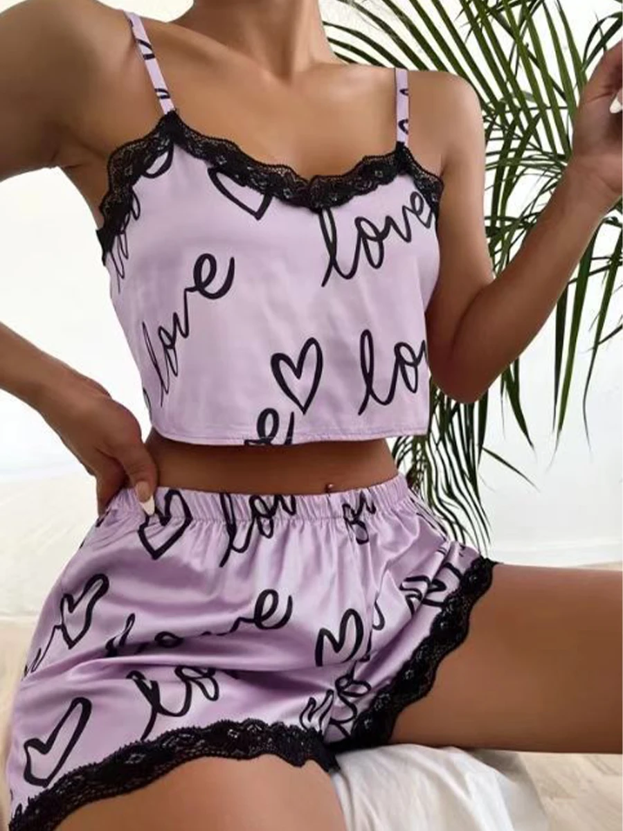 Sexy Silk Pajama Set Spring Women\'s Summer Pajama Set Soft Silk Satin Pajama Cut Top and Shorts Pajama Set