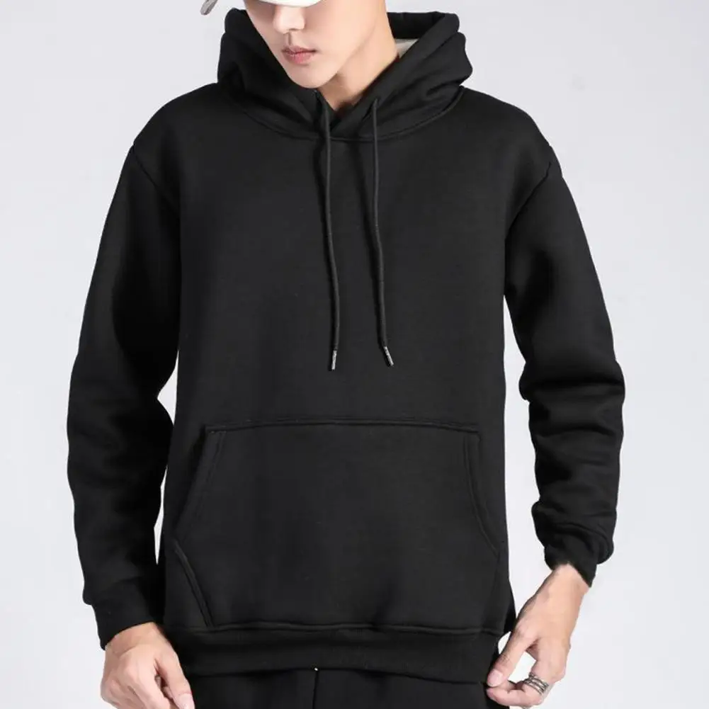 Fall Winter Hoodie Thermal Winter Hoodie Thick Drawstring  Trendy Wear-resistant Men Winter Hoodie