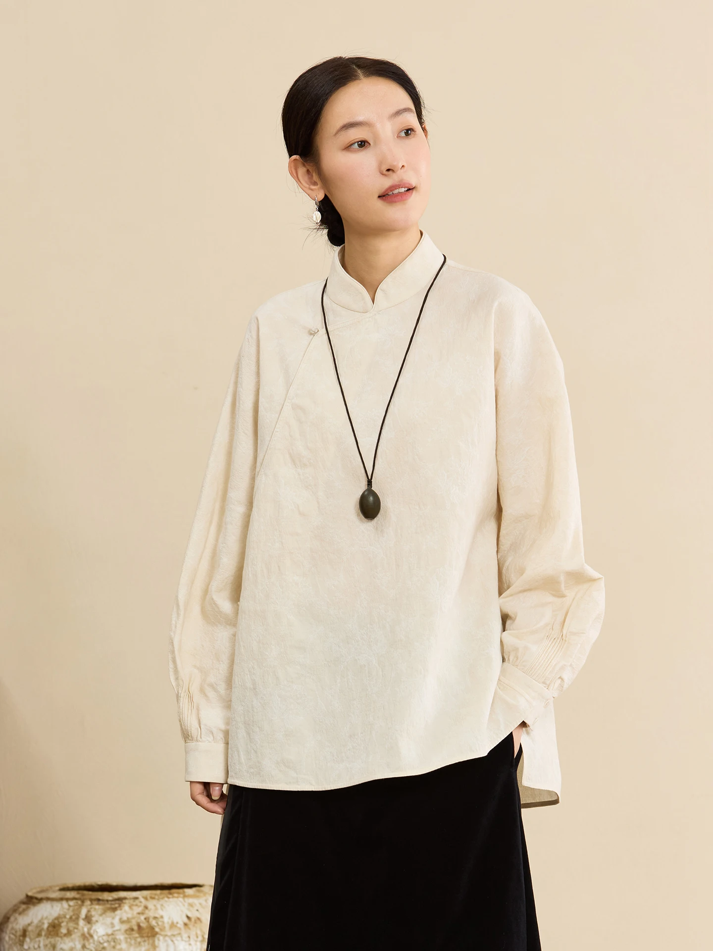 

Xueji Original Artistic l Zen Sle Pure Cotton Stand Collar Asymmetrical irt Comfortable Breathable Women's Faion