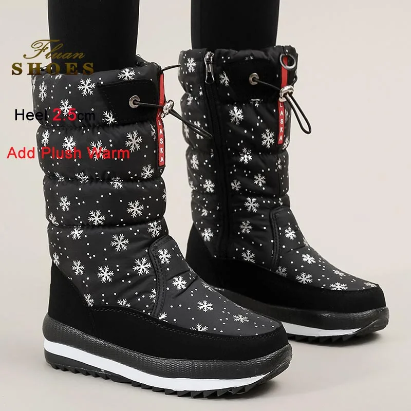 2025 جديد الشتاء حذاء الثلج عالي الرقبة دافئ النساء عدم الانزلاق وحيد في الهواء الطلق منتصف العجل الأحذية الجانب سستة سميكة أفخم سميكة سوليد السيدات الأحذية #1