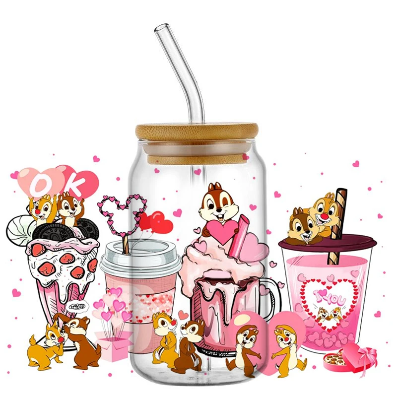 Miniso 3D Cartoon Drink Design Transfer Stickers Waterproof UV DTF Cup Mug Wraps Sticker DIY 3D Wrap Decal for 16oz Libbey Glass