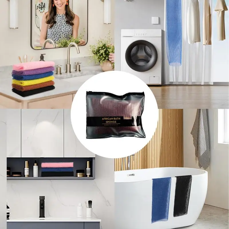 African Net Cloth Colorful Wash Net Bath Sponge Reusable Bath Sponge Washcloth African Scrubbing Long Net Rag Shower Accessories