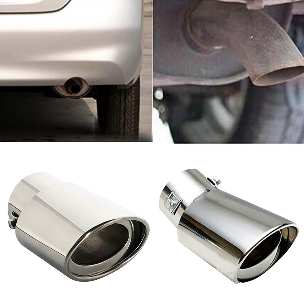 Polished Silver Stainless Steel Car Exhaust Tail Pipe Tip Clamp-On Easy Install Universal for Auto Decoration Mod Accessory