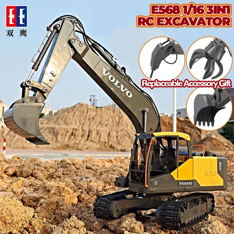 DOUBLE E E568 RC Excavator Truck 1/16 RC Truck Alloy 3In1 Engineering Car 2.4G Remote Control Car Toys for Boys Kids Xmas Gift