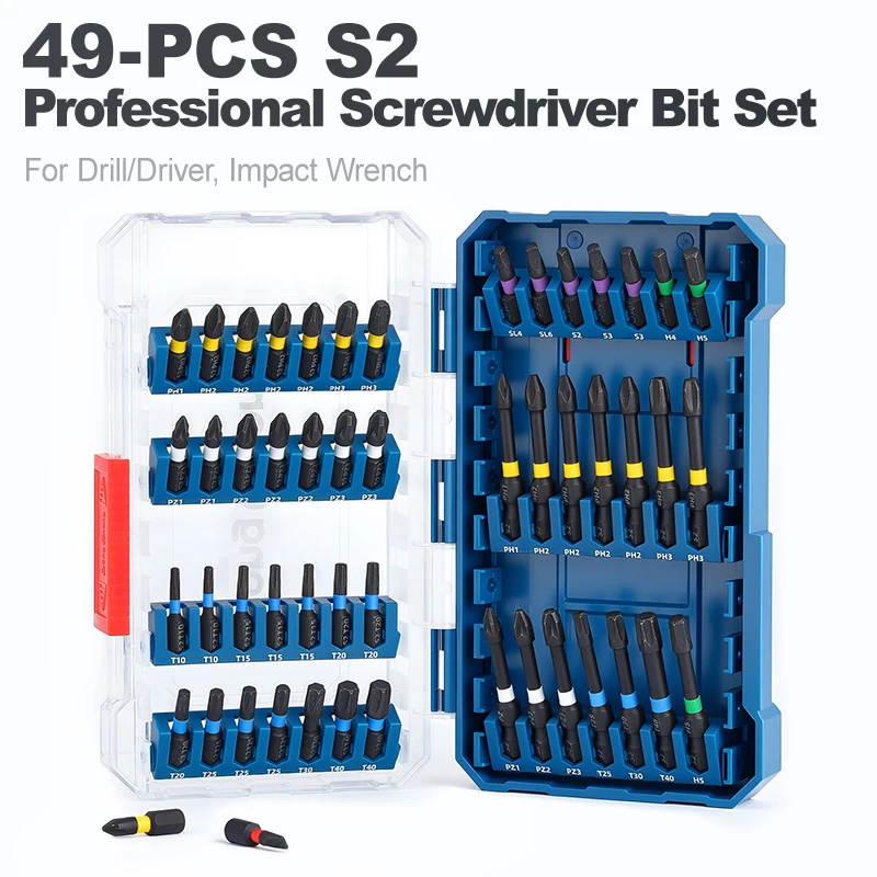 

49Pcs Screwdriver Bit Set S2 Steel Magnetic Long Impact Drill Bits Portable Power Tool Accessories for Home Improvement