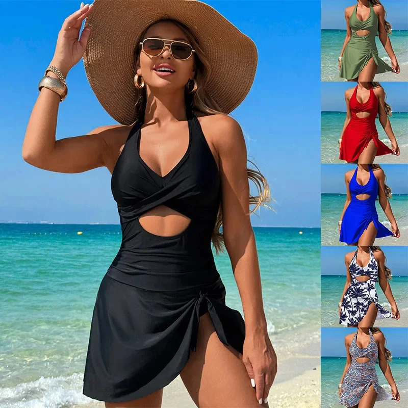 

Solid Color Bikini Swimsuit Women Summer Sleeveless Nylon Spa 1 Piece Quick Drying High Elasticity Swimsuit Wholesale Stock New