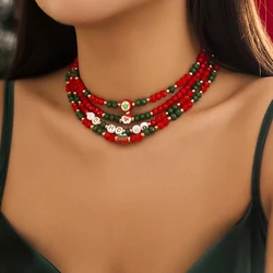 4Pcs Creative Red Crystal Polymer Clay Chain Necklace for Women Delicate Santa Claus Choker Sweater Christmas Neck Jewelry Party