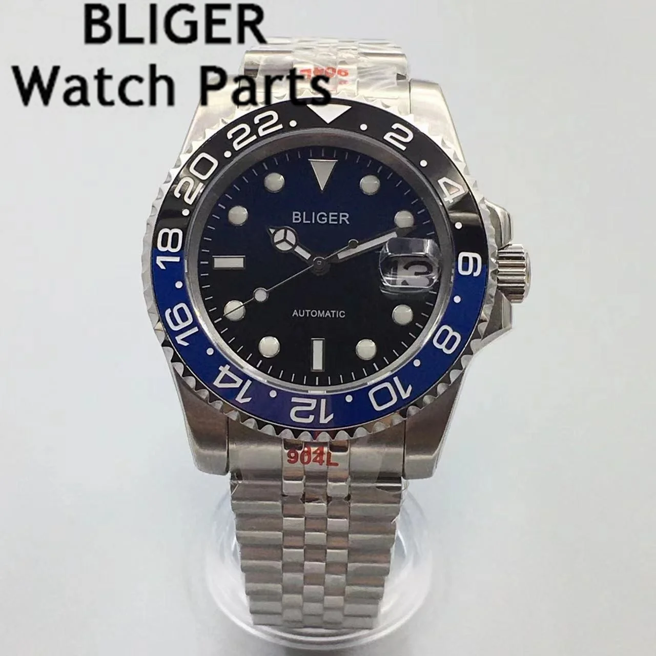 BLIGER 40 мм NH35 PT5000 Miyota Mingzhu Автоматические мужские часы с сапфировым стеклом Юбилейный браслет Светящийся синий черный циферблат