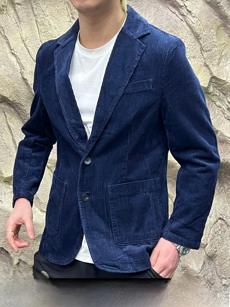 

Washed Pure Cotton Corduroy Men's Fashion High-End Suit Jacket Spring New Arrival Casual Standard Fit Long Sleeve Single Button