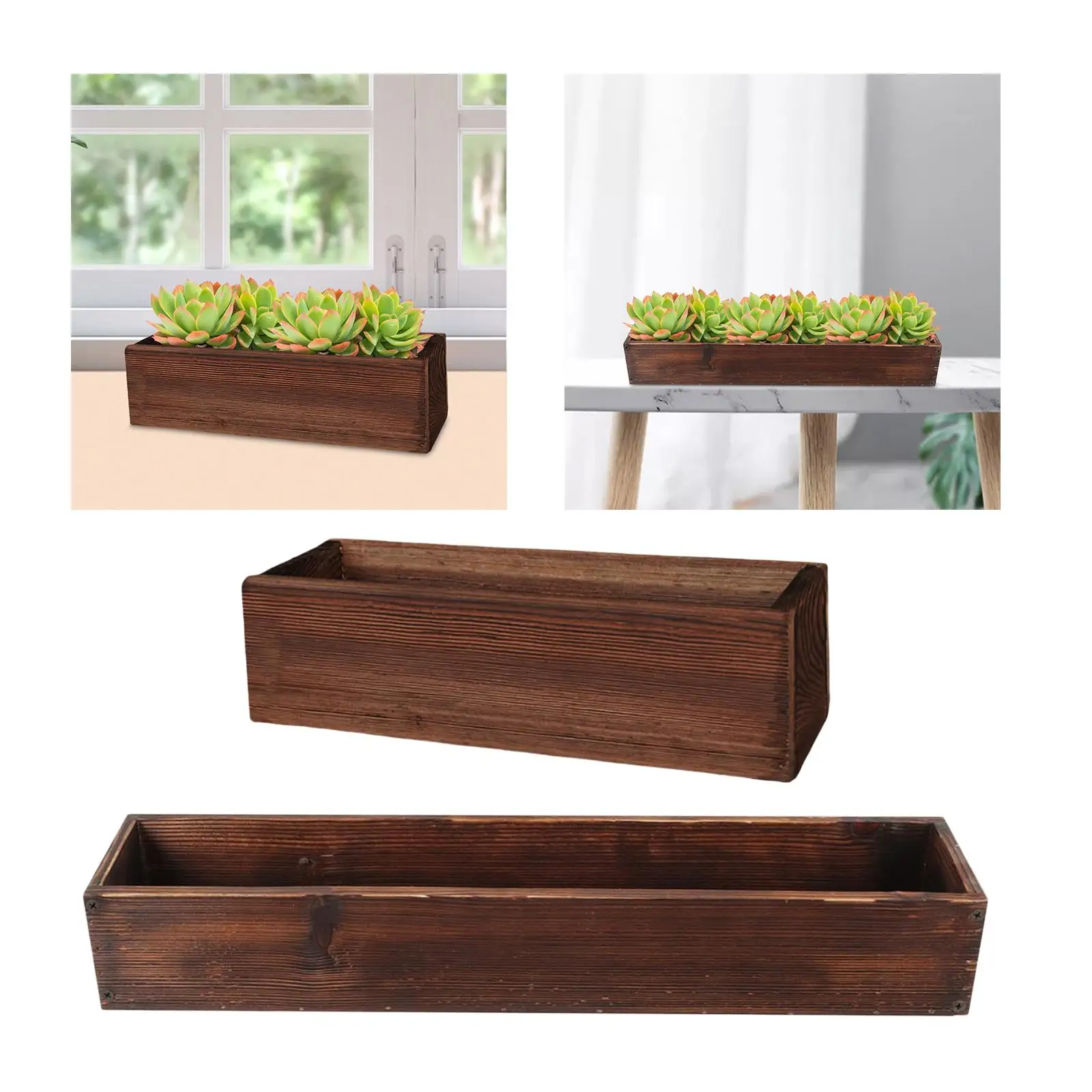 Rectangle Versatile Wooden Planter Box for Yard Indoor, Outdoor Plants Shelf