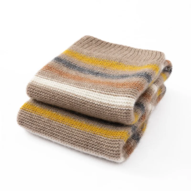 100% Pure Cashmere Women's Leg Warmers Autumn Winter Thickened Cold-Proof Thermal Socks Pile Socks Striped Leg Warmers