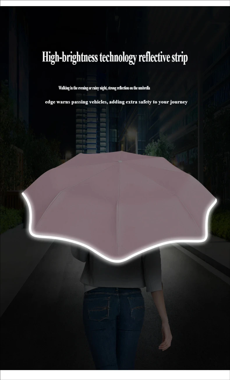 Creative Durable 3-Fold Manual Round Corner Umbrella, Reflective Binding, Sun & Rain Dual-Use, Custom Advertising Umbrella