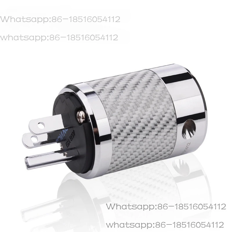 Audiophile grade power plug, Gome European standard head for HiFi audio, white carbon fiber rhodium-plated plug tail.