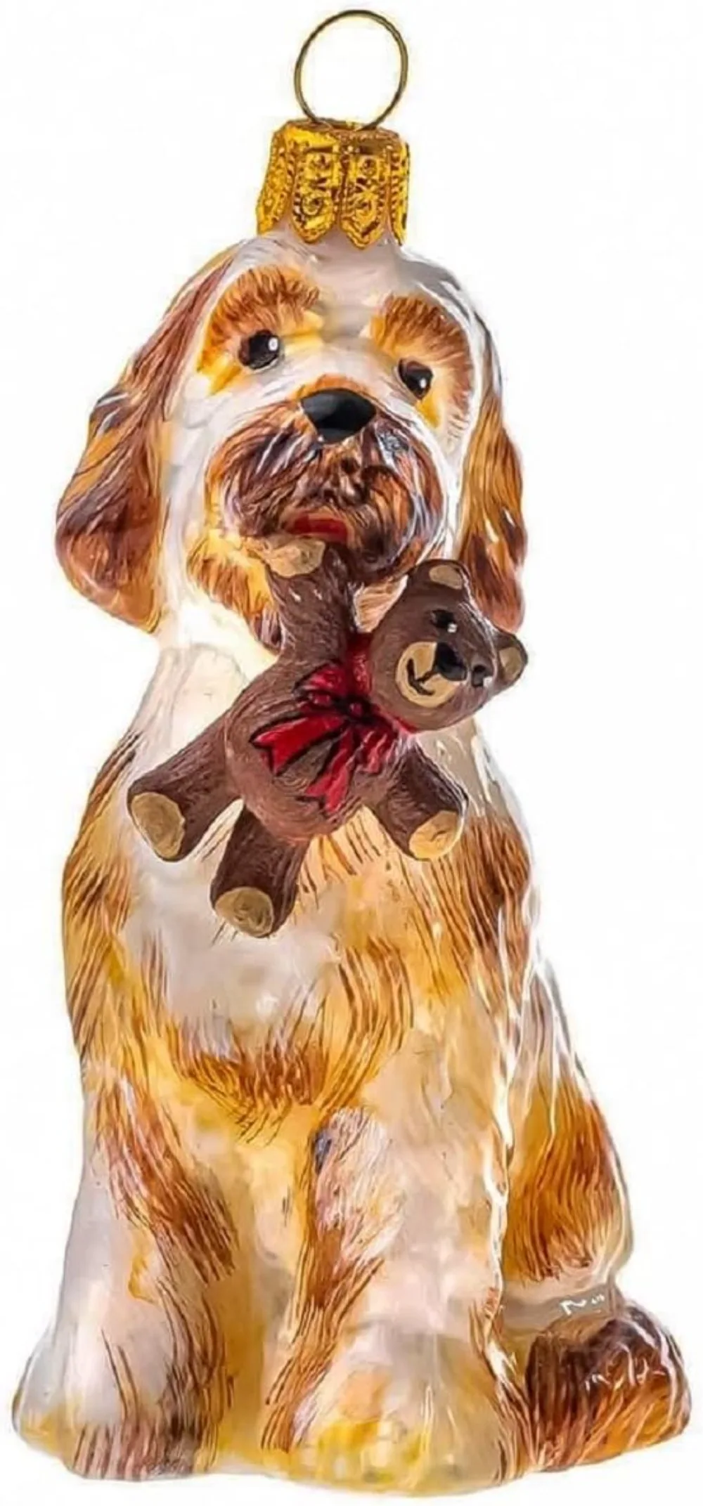 Joy to the World Collectibles Goldendoodle with Teddy Bear Polish Glass Christmas Ornament