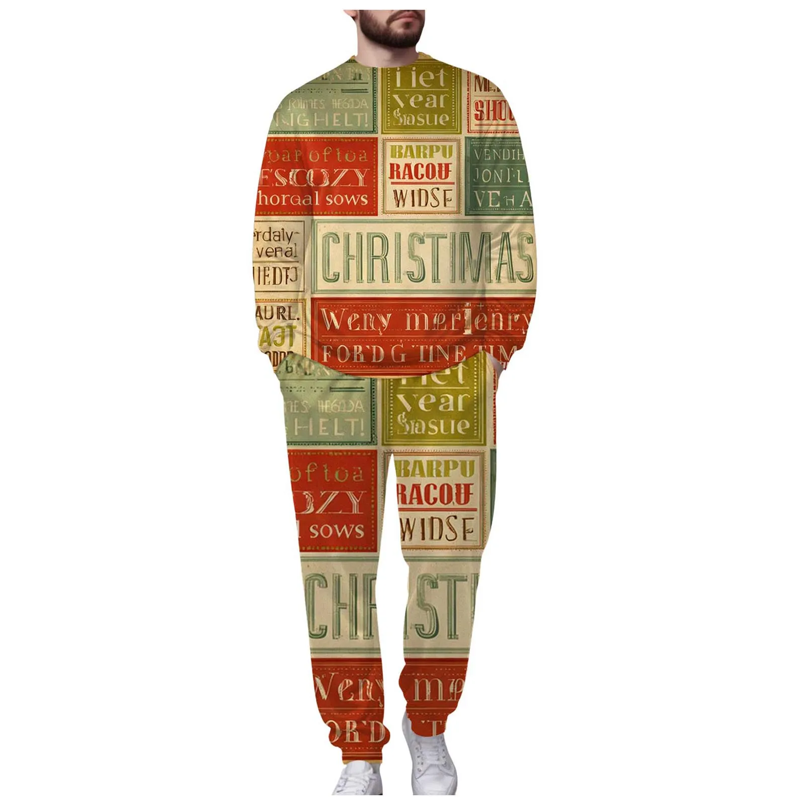 

Men Regular Suits Men's h Round Neck Sweatshirt And Sweatpants Set Christmas Novelty Funny Print Mens Suit Regular Fit