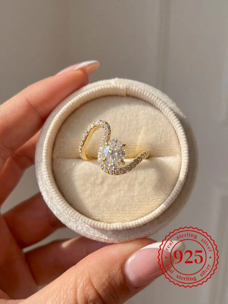 

925 Sterling Silver Fashion Exquisite Egg Shape Zircon Ring For Women Anniversary Wedding Anniversary High Quality Fine Jewelry