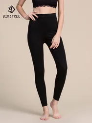 Birdtree donna 80% seta 15% lana 5% Nylon pantaloni lavorati a maglia elasticizzati a figura intera maglione caldo Leggings termici autunno inverno B37127QC