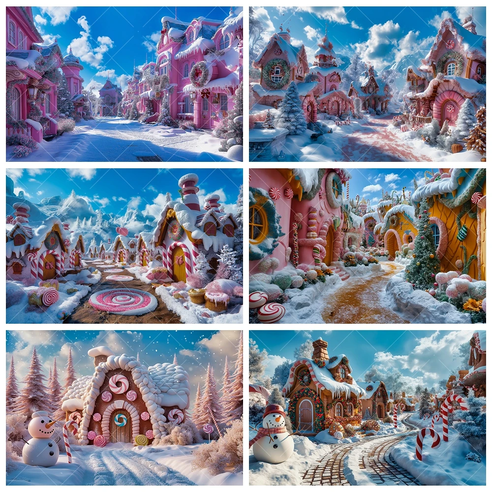 

Christmas Photography Backdrop Customized Ice And Snow Town Fairy Tale Christmas Gift Shop Children's Winter Outdoor Photo Props