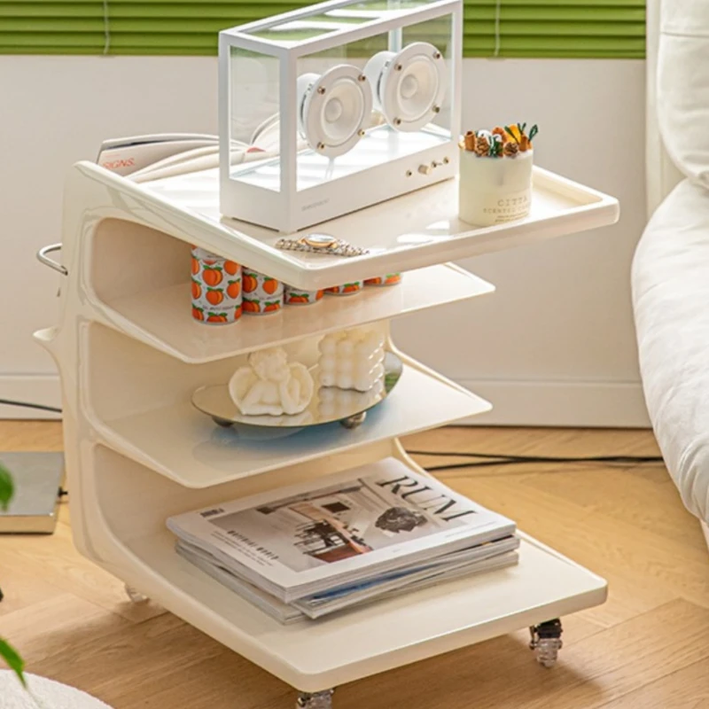 

Medieval Internet celebrity cream style household acrylic movable cart bedside table living room sofa side cabinet rack