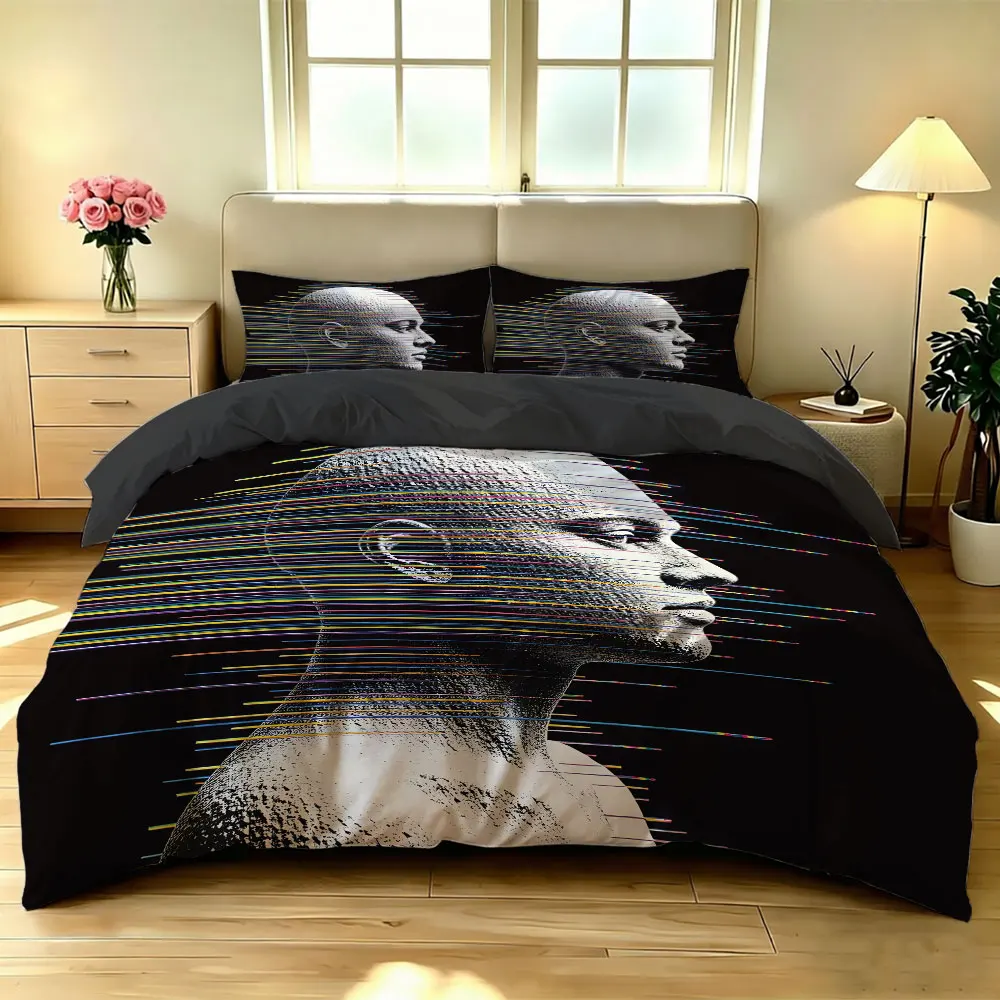 3pcs Cyberpunk-themed photo-realistic lighting and shadow bedding set, featuring a coreless soft bedding set.