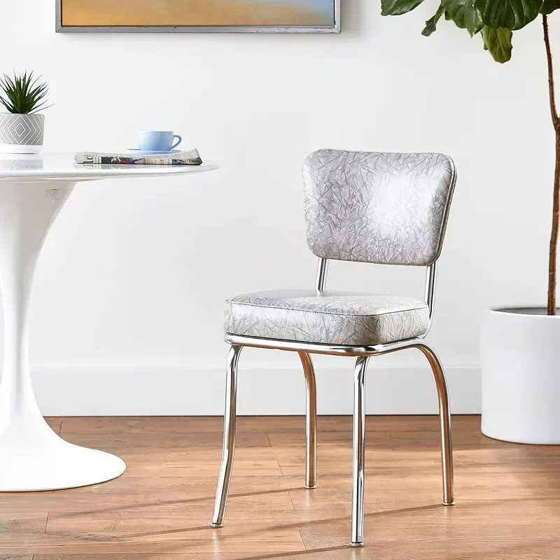 Cracked Ice Retro Chrome Kitchen Chair with 2 Box Seat Grey