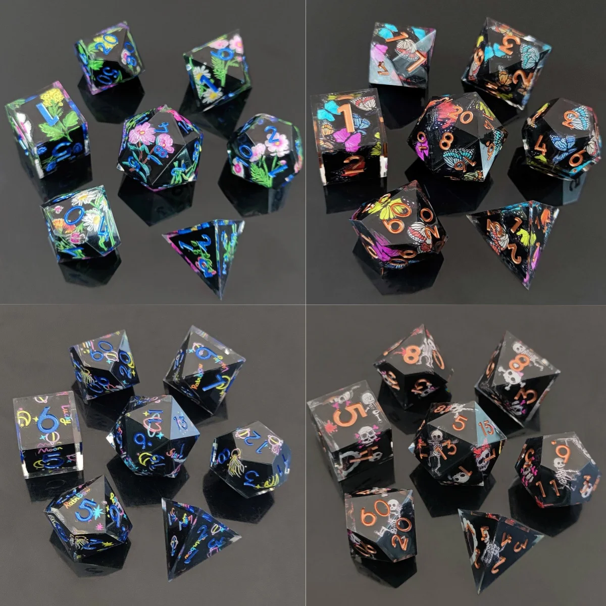 7pcs/set DND White Skull Resin Colorful Dragon Egg Dice Set Polyhedral Dice for D&D COC Role RPG Table Game Dungeons and Dragons