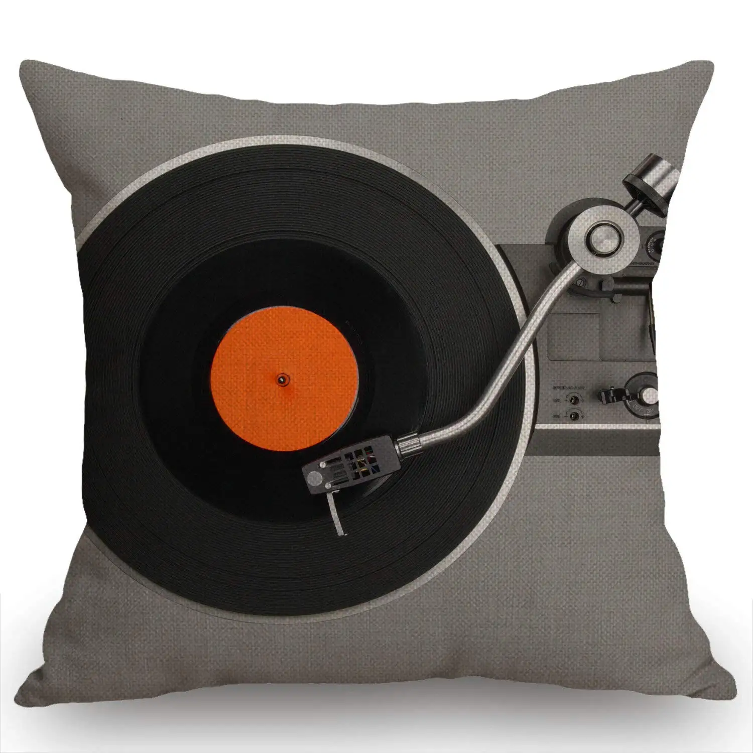 Retro Music Style Throw Pillow Cover Guitar Microphone Headphone Theme Decorative Square Linen Cushion Cover 18X18 In One Sides