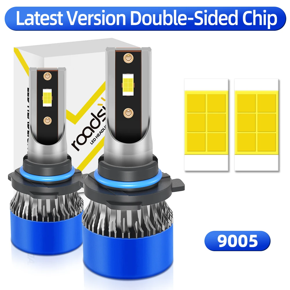 9005/HB3 Bulbs 9006/HB4 H1 H7 H11 H4 H13 Car LED Headlights 25000LM 6000K Latest Version Double-Sided Chip With Cooling Fan 2PCS