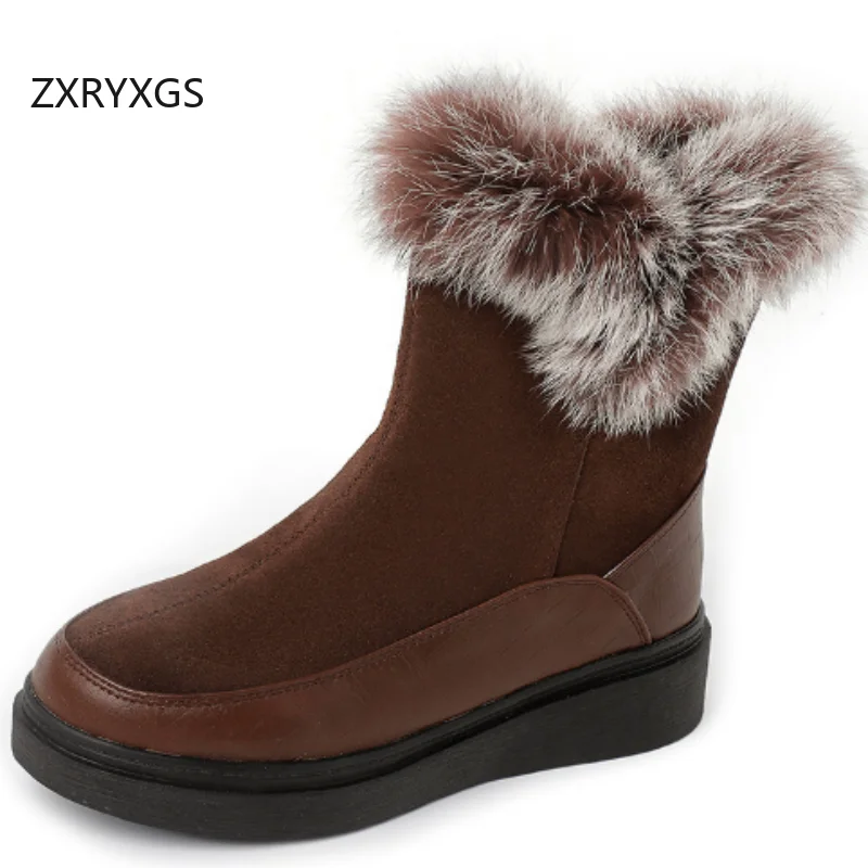 

ZXRYXGS 2025 Premium Cowhide Cow Suede Women Fashionable Boots Flat Non-slip Comfortable Warm Snow Boots Big Size Trendy Boots