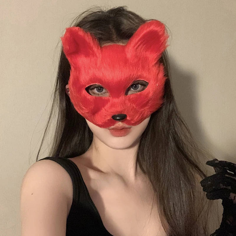 Girl Halloween Cosplay Fox Shape Mask Half Face Eye Mask Sexy Imitation Hair Animal Mask Christmas Carnival Party Costume Props