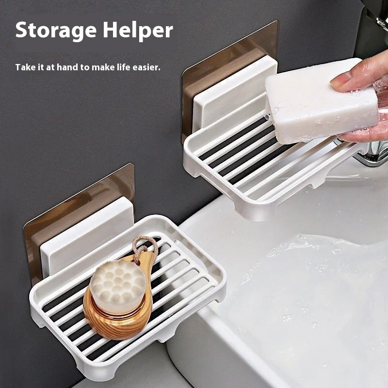 

Soap Box Bathroom Drainage No-punch Traceless Wall-mounted Household Laundry Soap Hollow Out PP Material