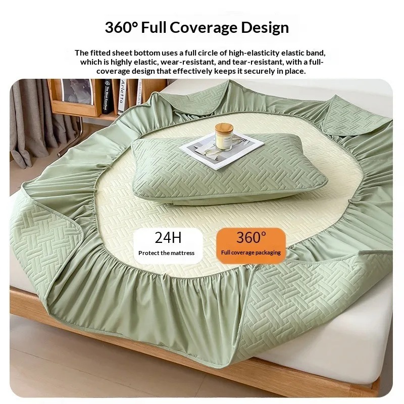 Fitted Sheet Mattress Protector Cover Cotton Quilted 3 Pcs Soybean Fiber Anti-bacterial Dustproof Deep Pocket 5-23cm Dorm Use