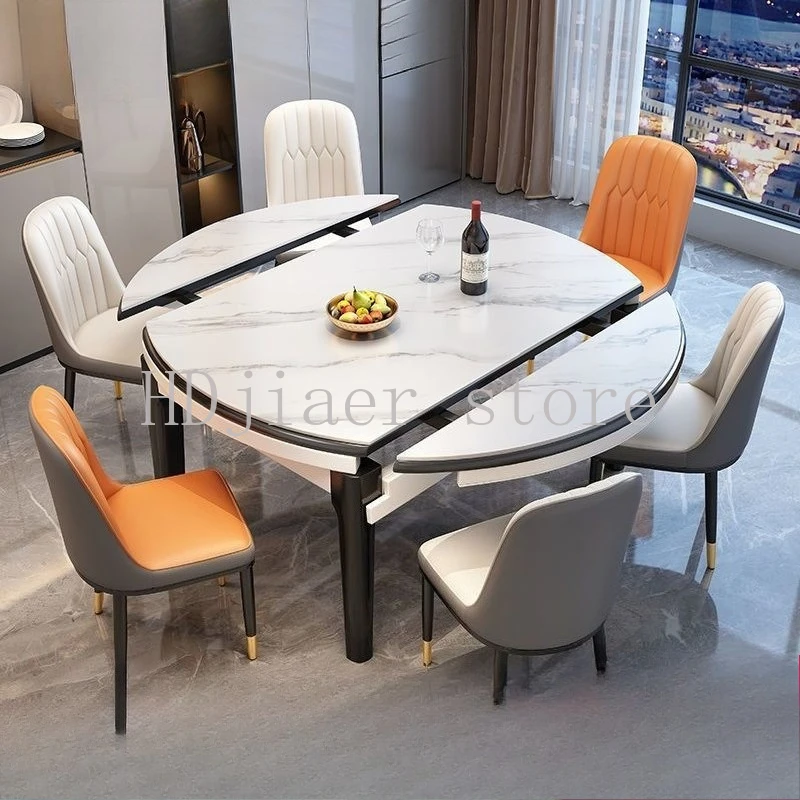 

Light Luxury Rock Slab Dining Set - Retractable Folding Solid Wood Table & Chairs for Small Apartments