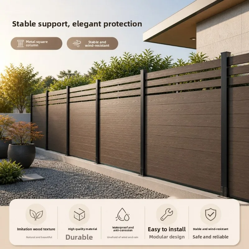 wlb-a Customized second-generation co-extrusion courtyard plastic wood fence garden wood plastic fence board guardrail wpc fence