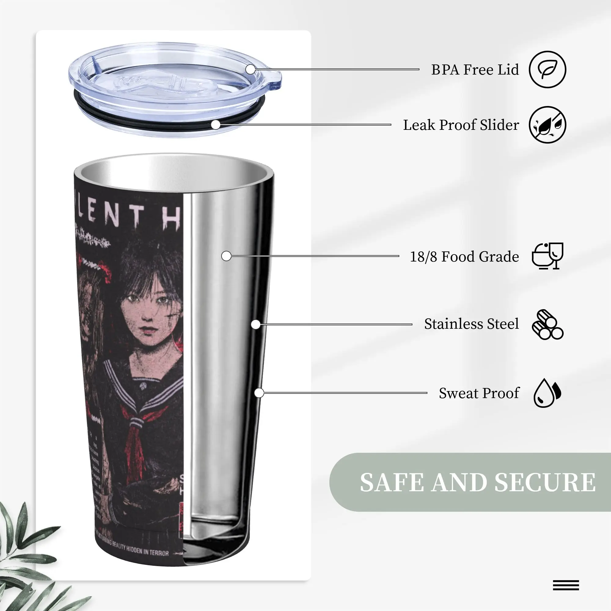 Shimizu Hinako Silent Hill F بهلوان زجاجة مياه للمشروبات الباردة تحافظ على الحرارة أكواب حرارية من الفولاذ المقاوم للصدأ أكواب سيارة مخصصة للسفر