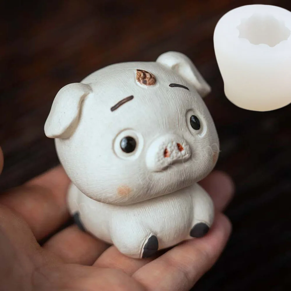 

3D милая свинья, форма ручной работы, статуя животного из гипсового цемента из смолы, бетона, изготовление силиконовых форм для ароматических свечей, домашний декор