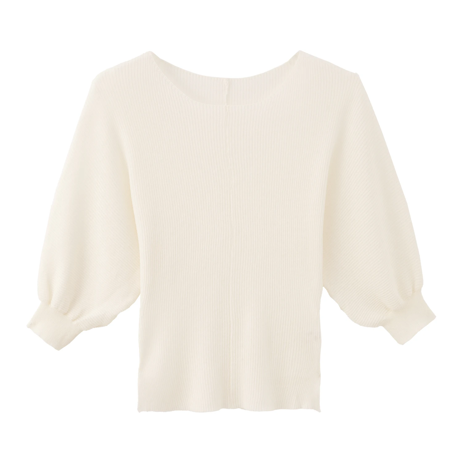 Women's Summer Autumn Three Quarter Sleeve O Neck Sweater Lady Elegant Solid Color Lantern Sleeve Pullover Jumper