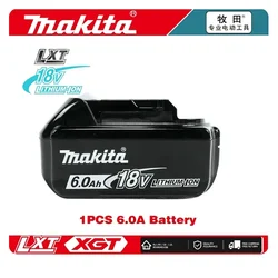 100% Original Makita Rechargeable Power Tool Battery, Replaceable LED Lithium-ion, 6.0 Ah 18V LXT BL1860B BL1860BL1850 BL1830