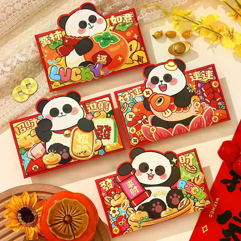 

4Pcs Chinese New Year Lucky Red Envelope 2026 Horse Year Kids Gift Bag Money Pocket Envelope Zodiac Horse Red Packet