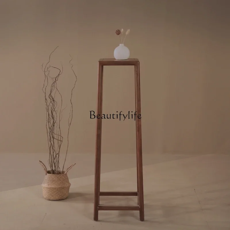 

01 New Chinese Style Black Walnut Solid Wood Nordic Bonsai Stand Vase Shelf Flower Table Floor Stand