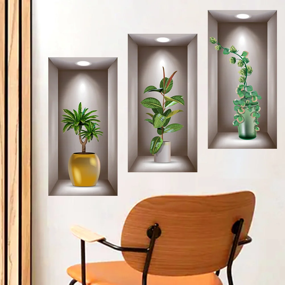 Green Plant Potted Wall Sticker Decor Self Adhesive Applique for Bedroom Pvc Decals